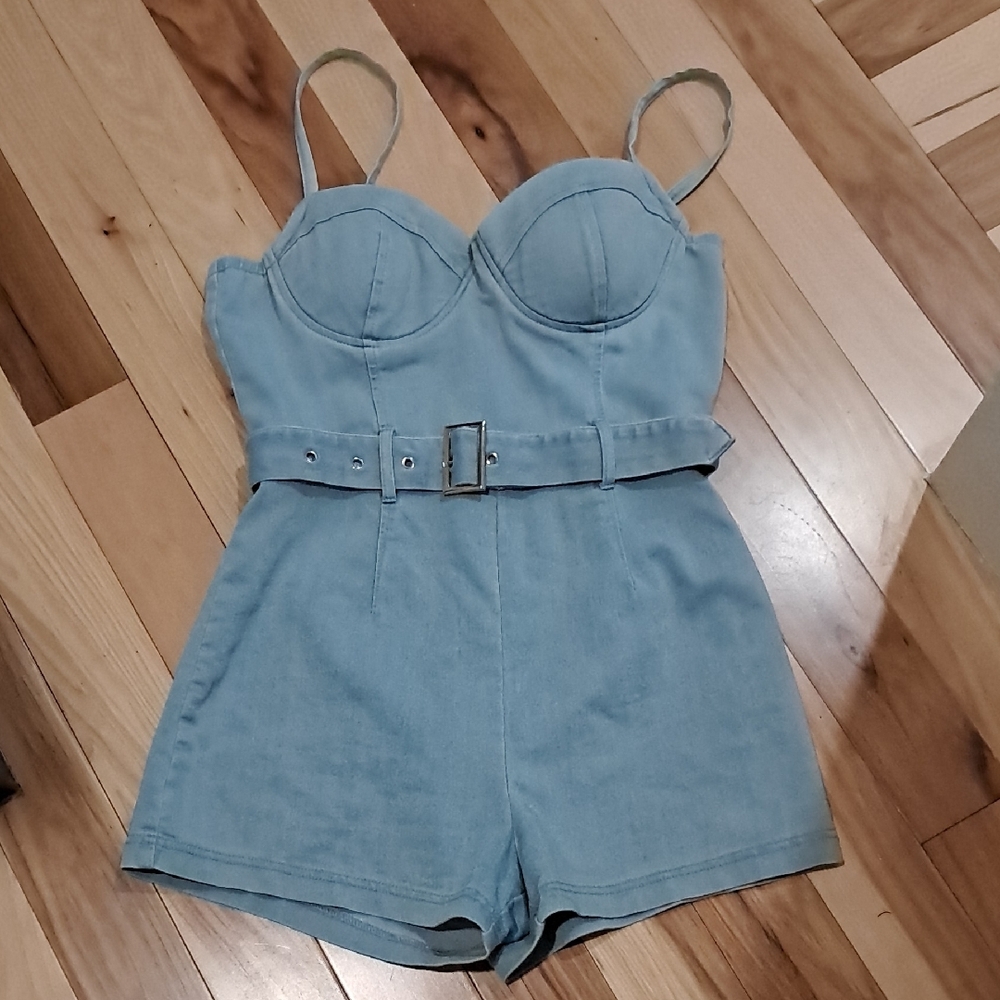 Haute Monde Light Blue Denim Romper, L